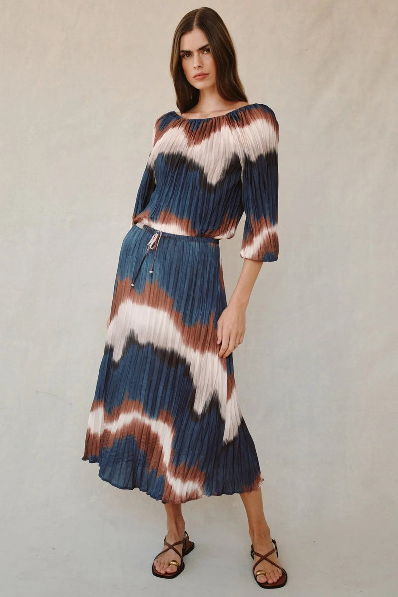 bella dahl pleated skirt with tie midnight tides