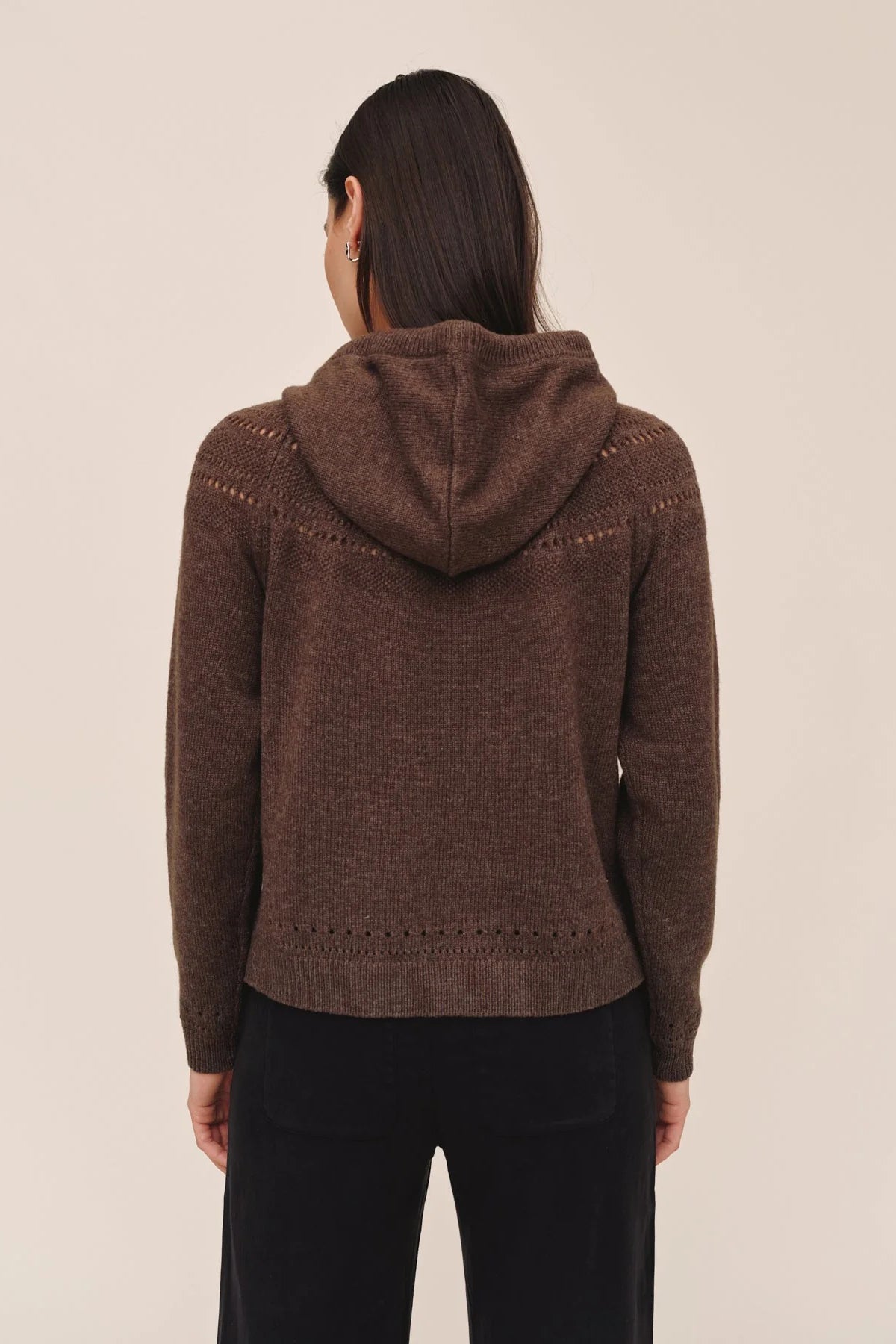 bella dahl pointelle fairisle hoodie heather mocha