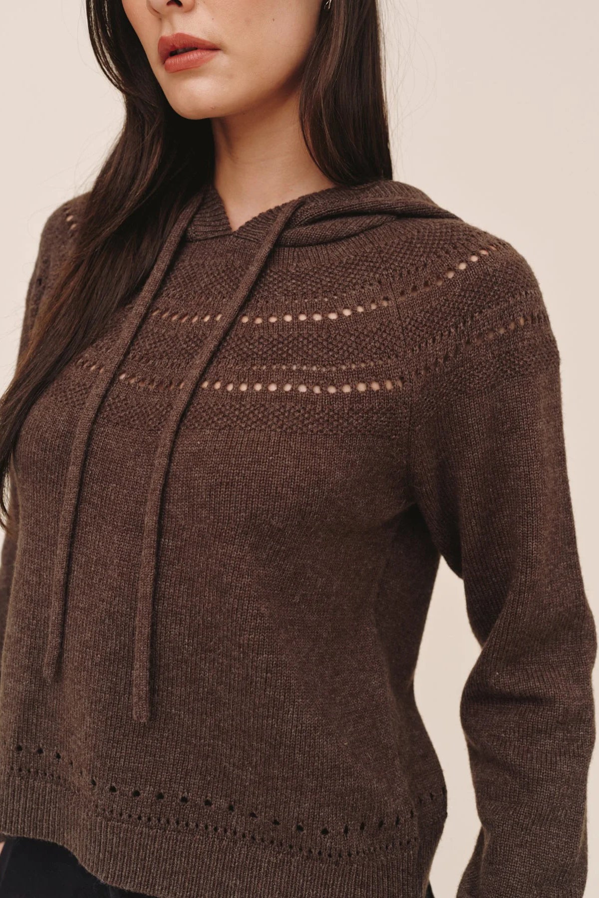 bella dahl pointelle fairisle hoodie heather mocha