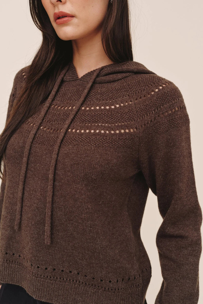 bella dahl pointelle fairisle hoodie heather mocha