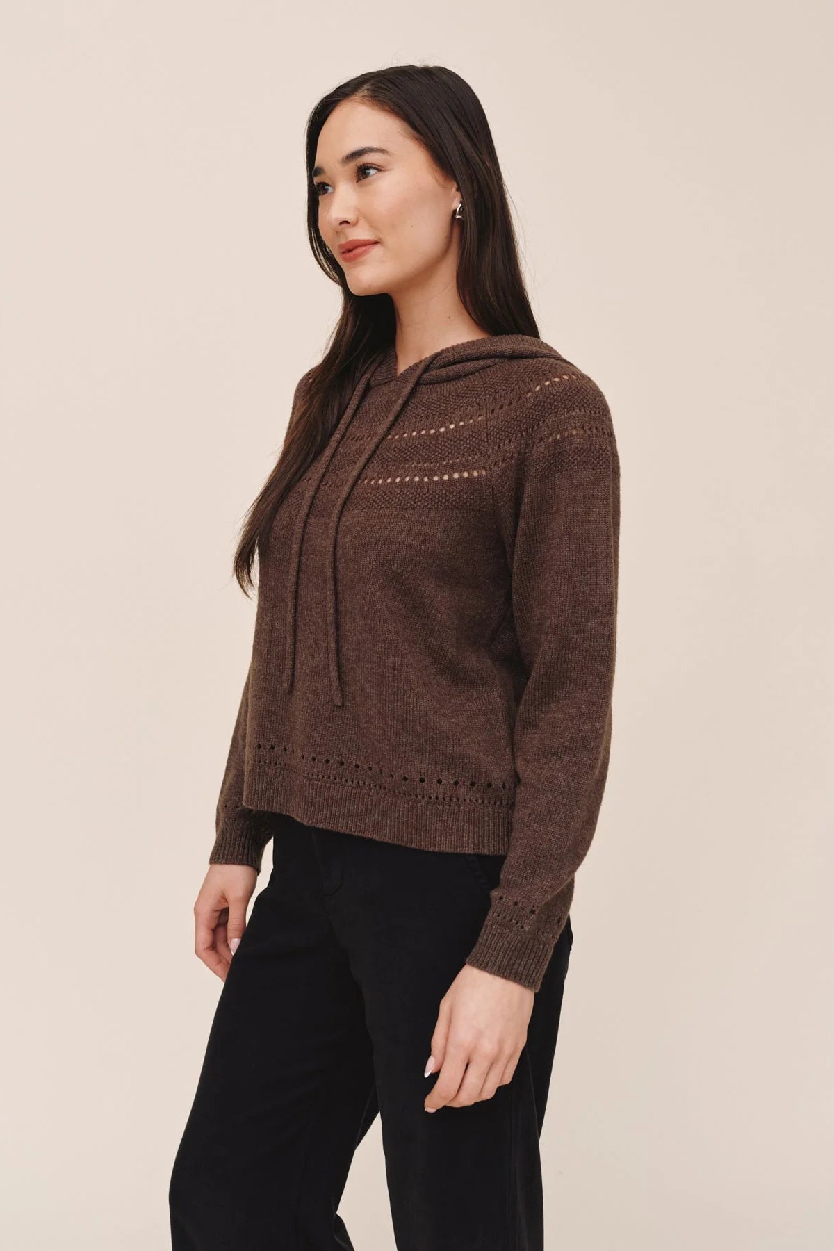 bella dahl pointelle fairisle hoodie heather mocha