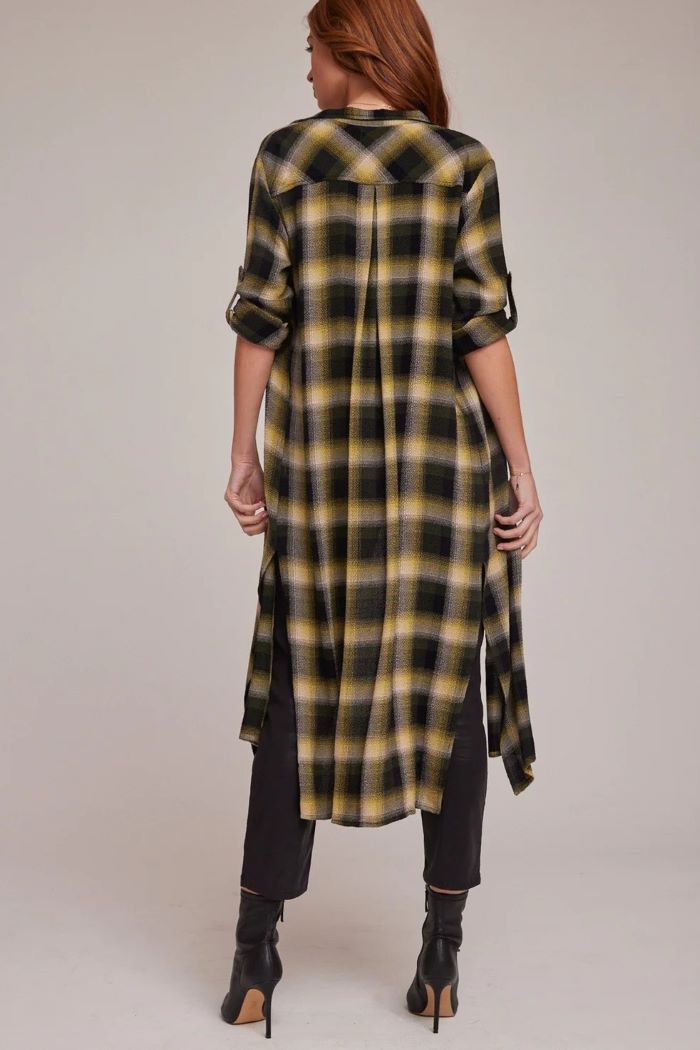 bella dahl rolled sleeve duster green and black plaid