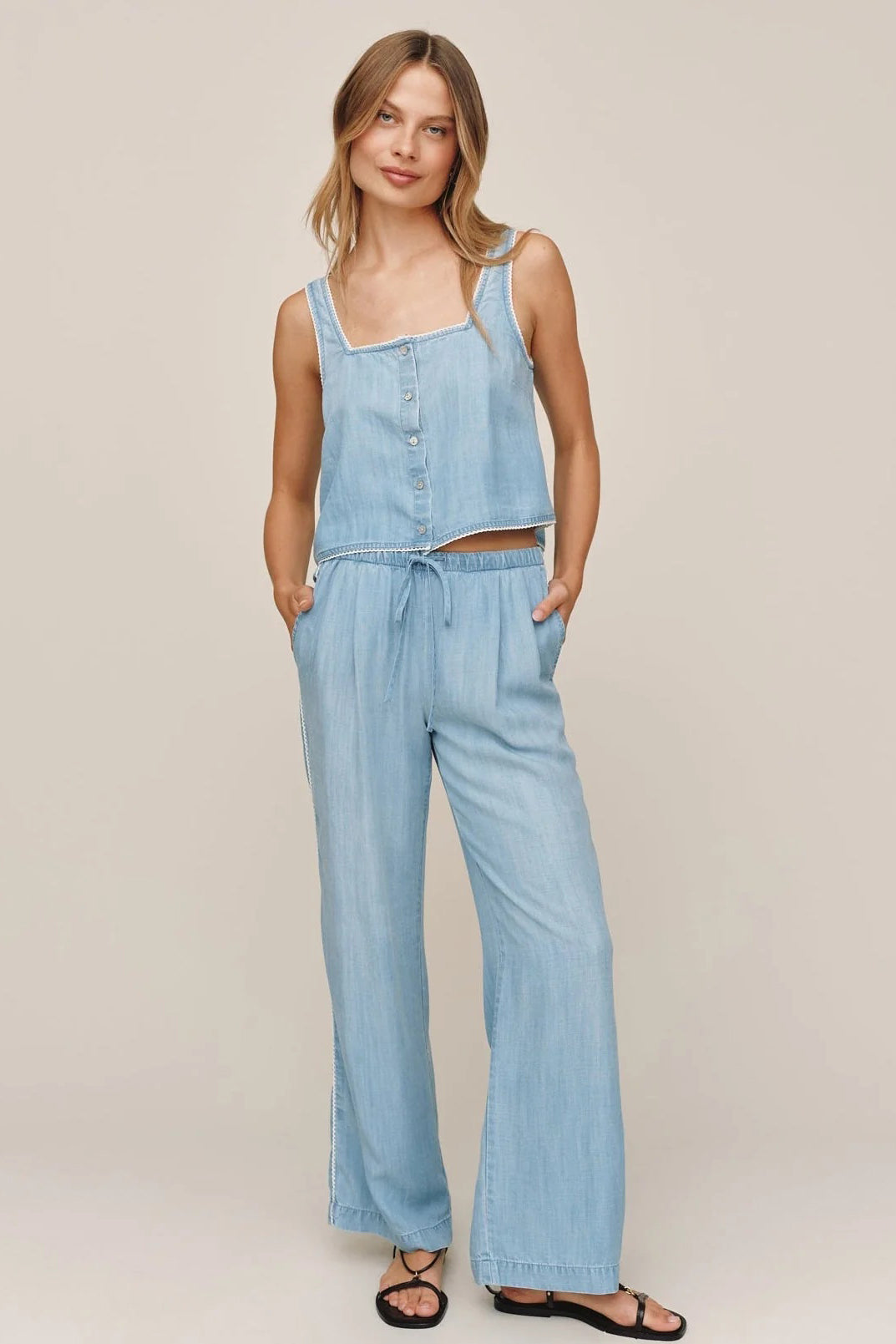 bella dahl scallop side seam pant ombre mist
