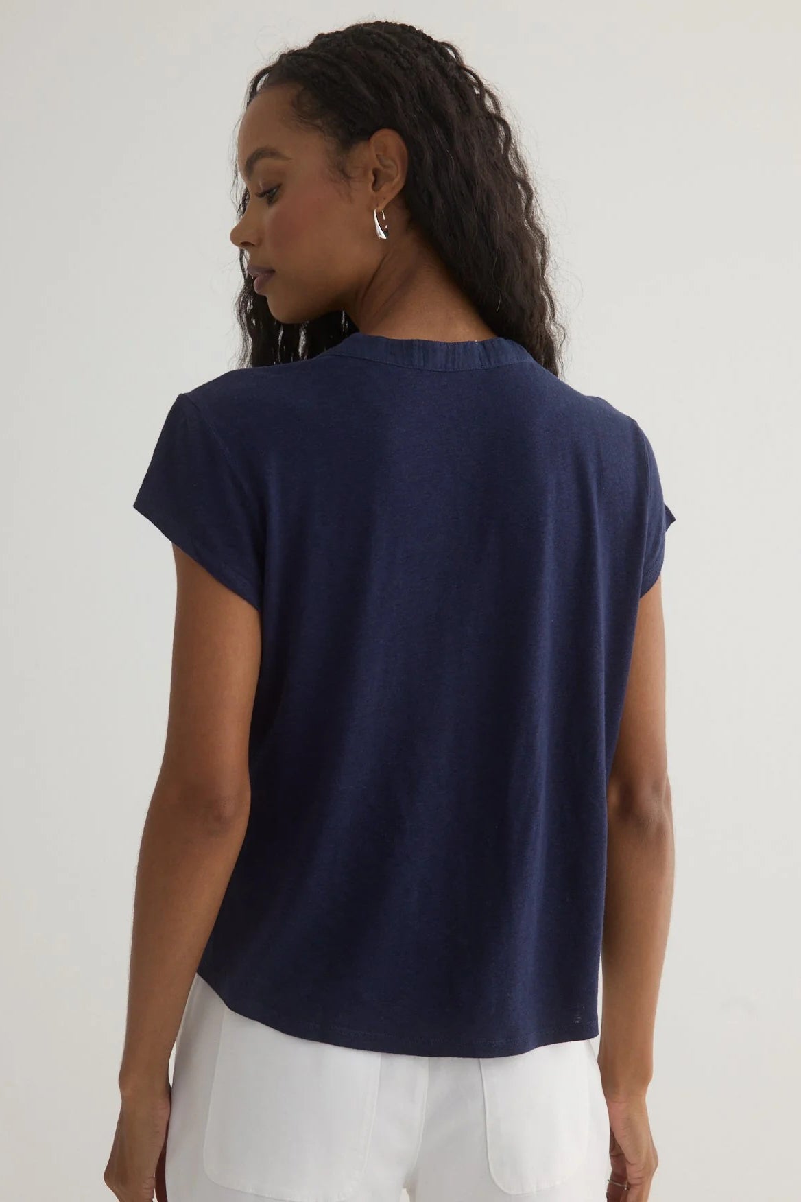 bella dahl short sleeve placket pullover italian navy