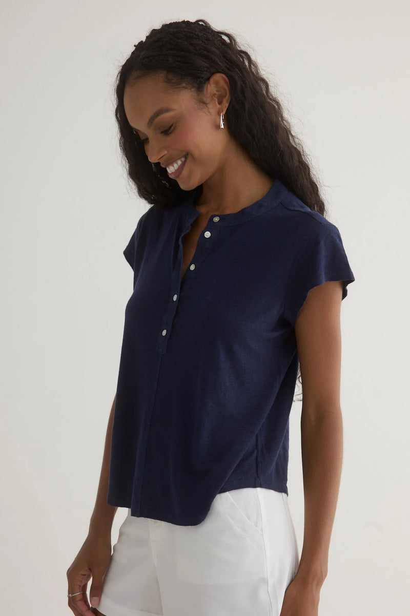 bella dahl short sleeve placket pullover italian navy