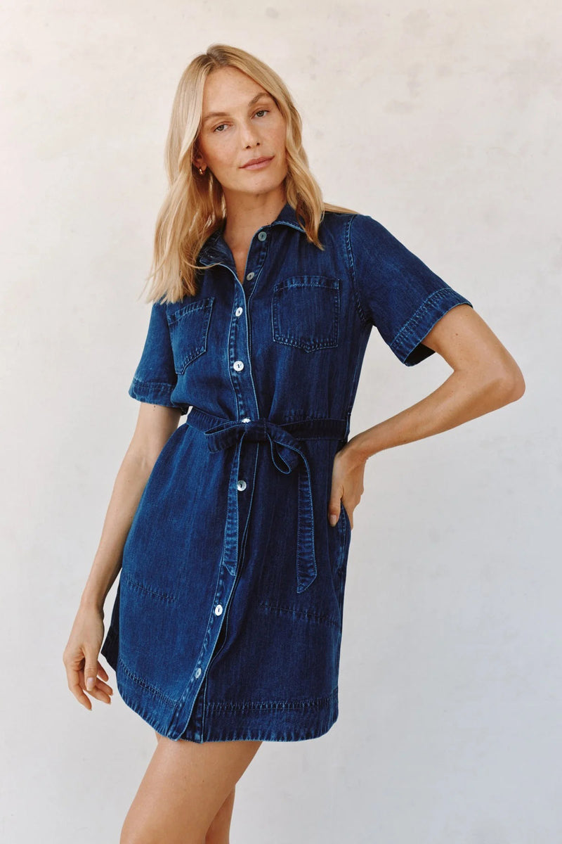 bella dahl short sleeve utility shirt dress horizon blue wash