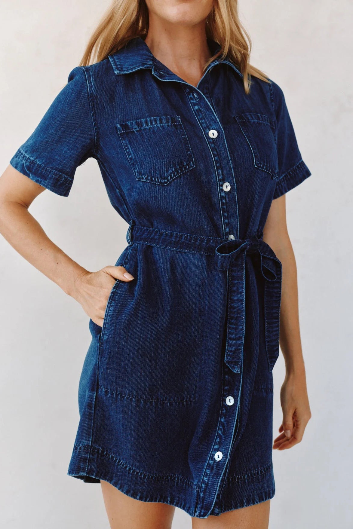 bella dahl short sleeve utility shirt dress horizon blue wash