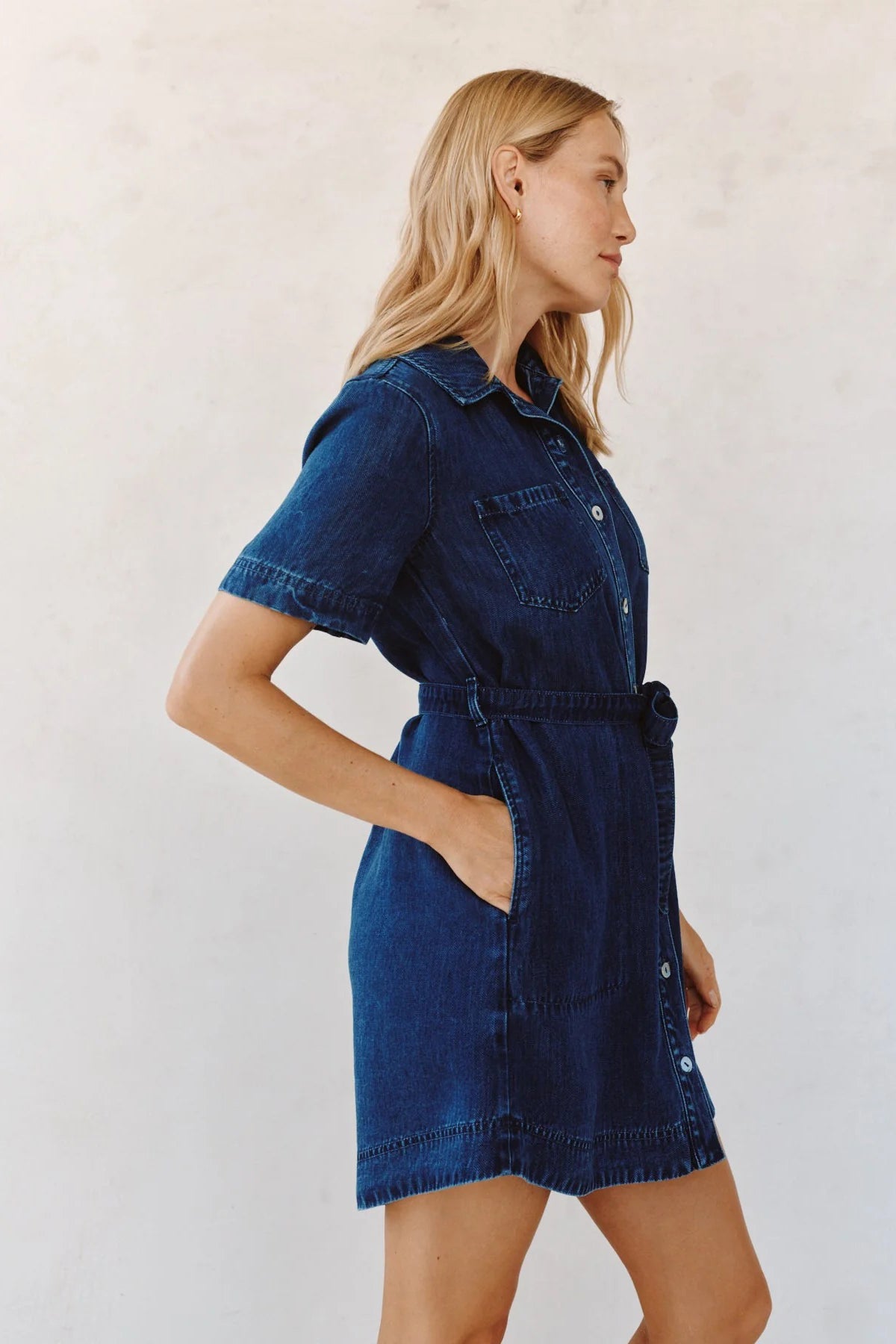 bella dahl short sleeve utility shirt dress horizon blue wash