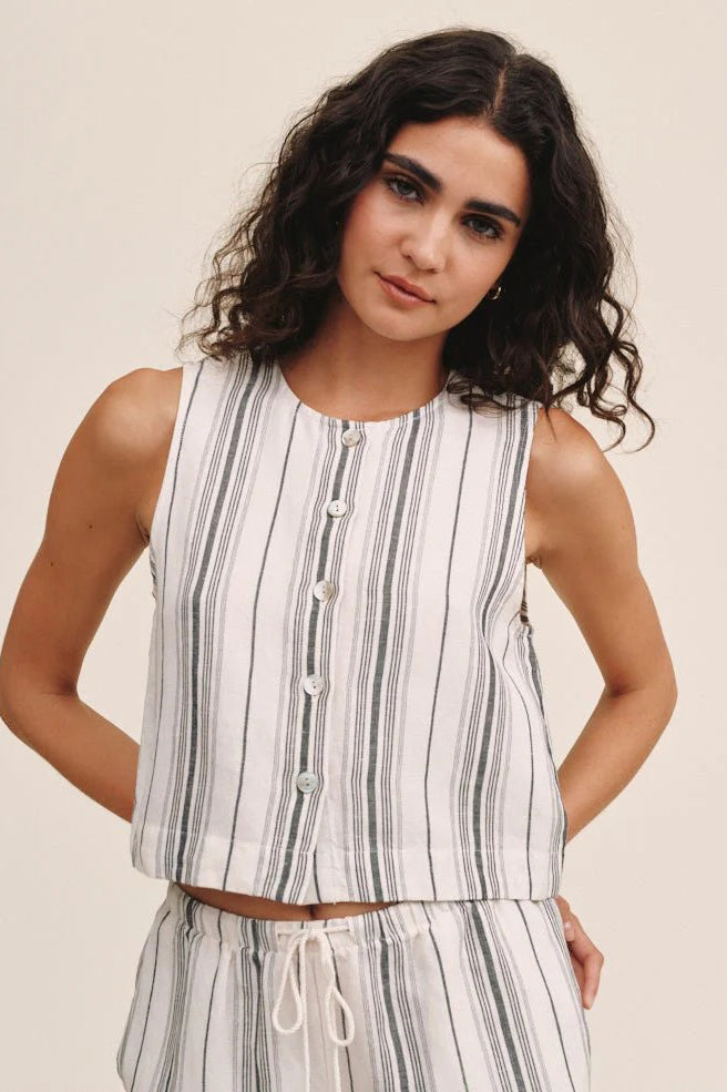 bella dahl sleeveless button front top boardwalk stripe
