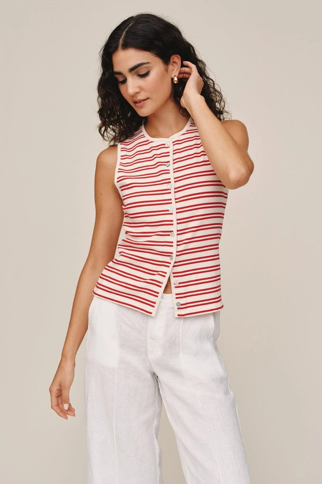 bella dahl sleeveless fitted button down sunset sail stripe