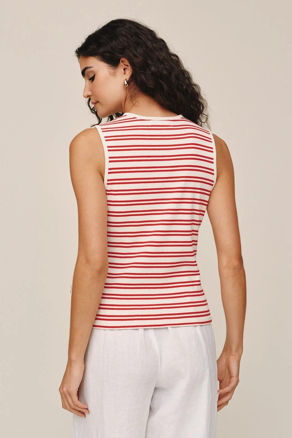 bella dahl sleeveless fitted button down sunset sail stripe
