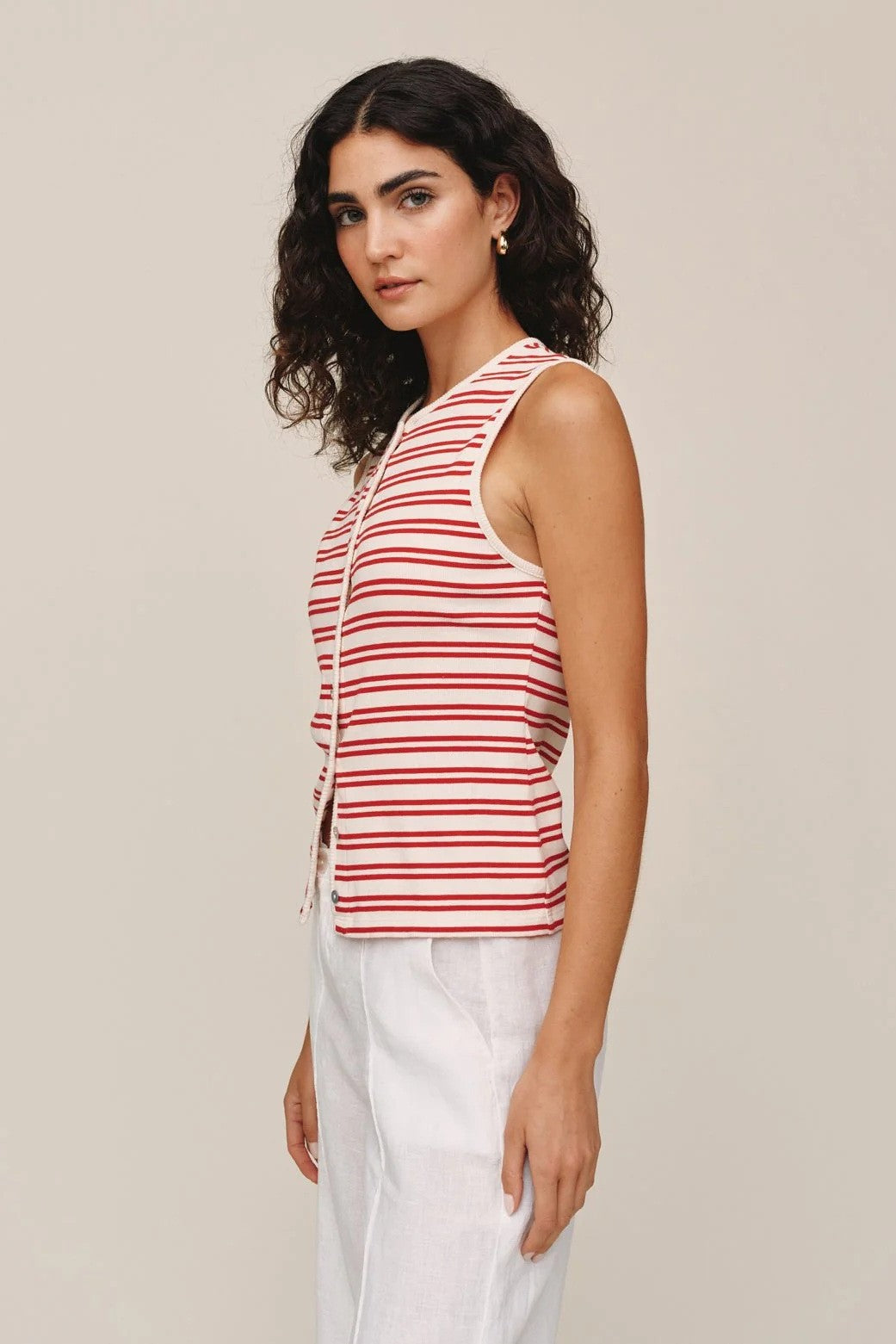 bella dahl sleeveless fitted button down sunset sail stripe