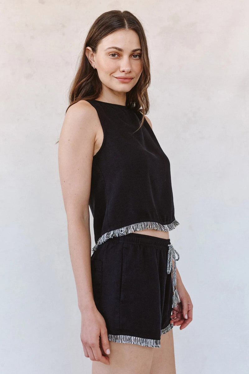 bella dahl fray trim tank black