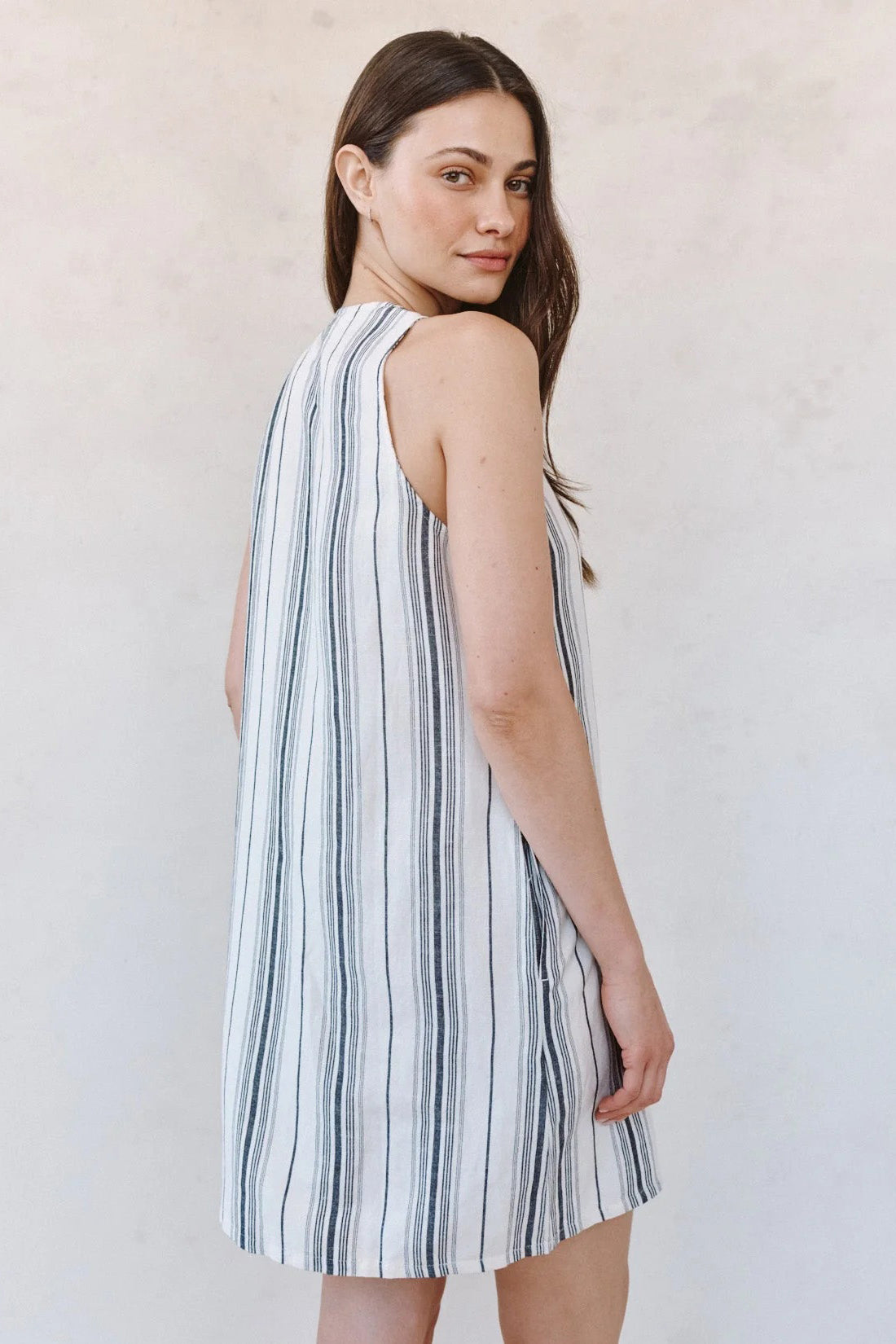 bella dahl sleeveless lace up dress boardwalk stripe