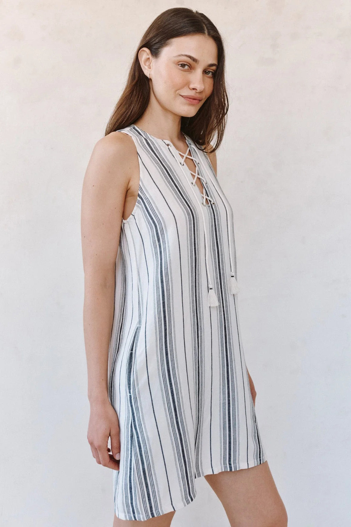 bella dahl sleeveless lace up dress boardwalk stripe