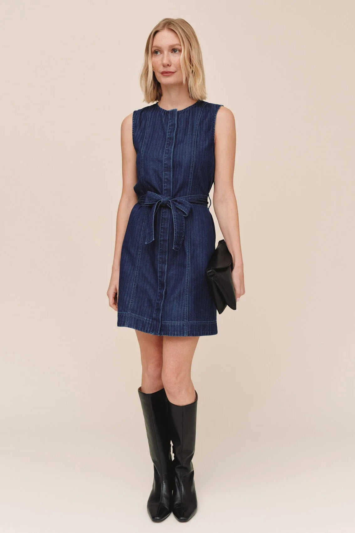 bella dahl sleeveless seamed shirt dress m / herringbone wash