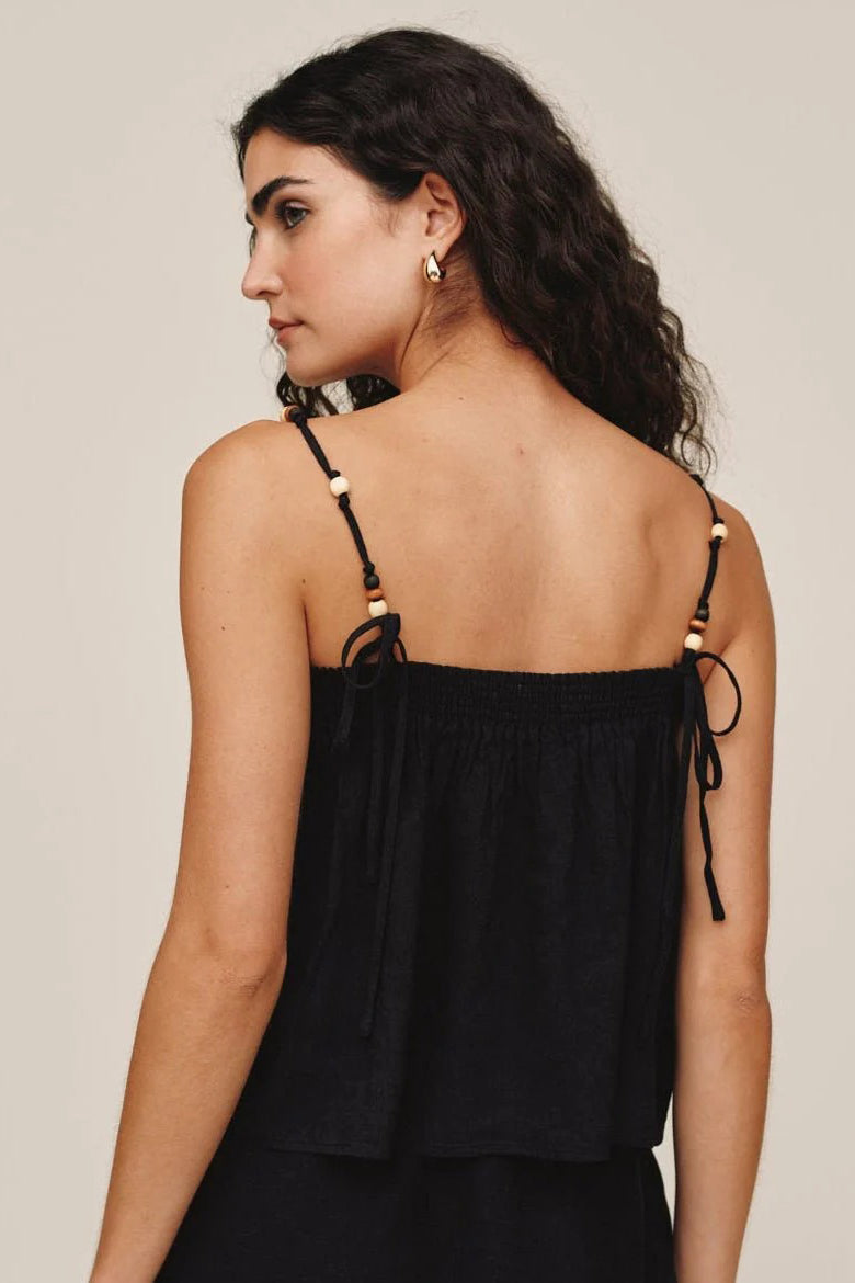 bella dahl smocked beaded strap tank black