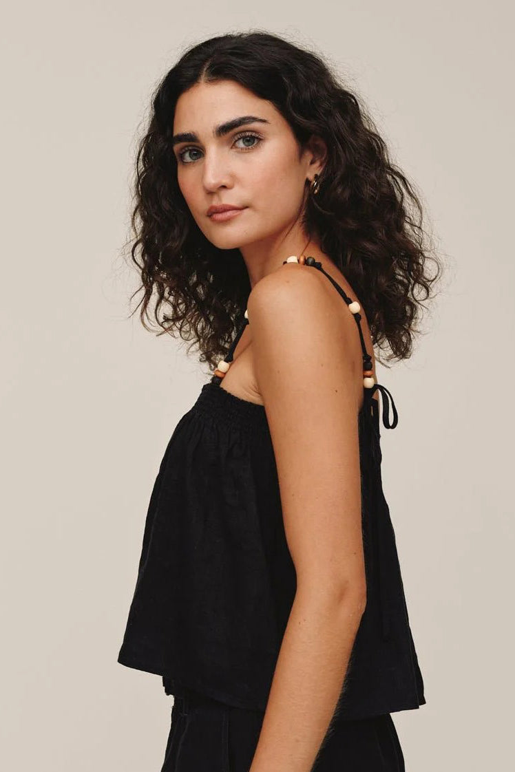 bella dahl smocked beaded strap tank black