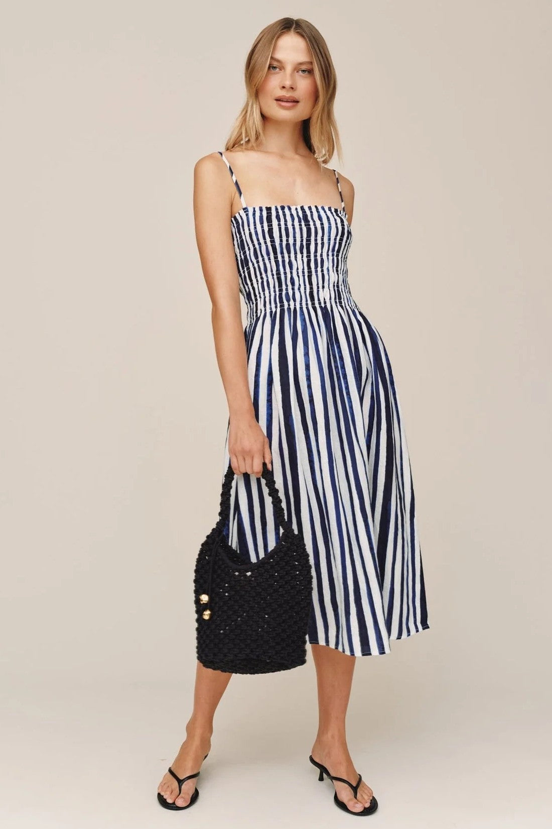 bella dahl smocked midi painted tides stripe