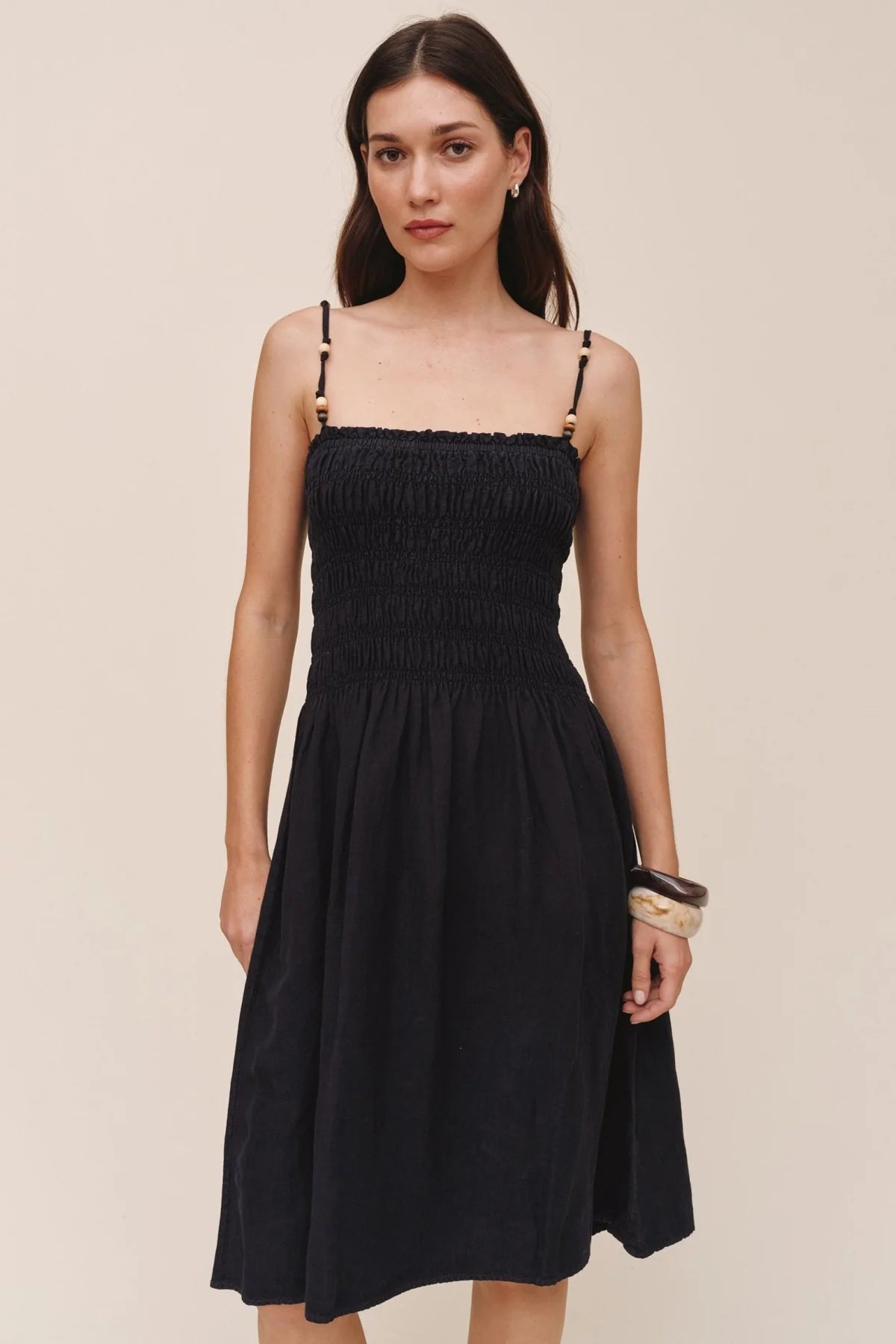bella dahl smocked dress with beaded straps black