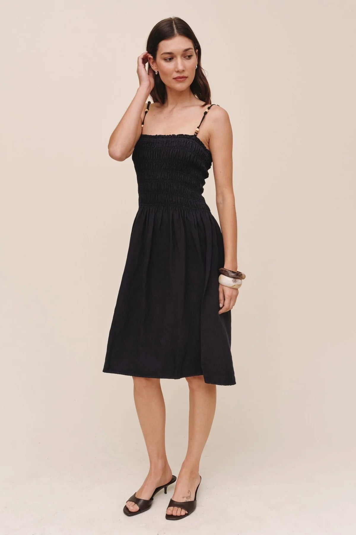 bella dahl smocked dress with beaded straps black