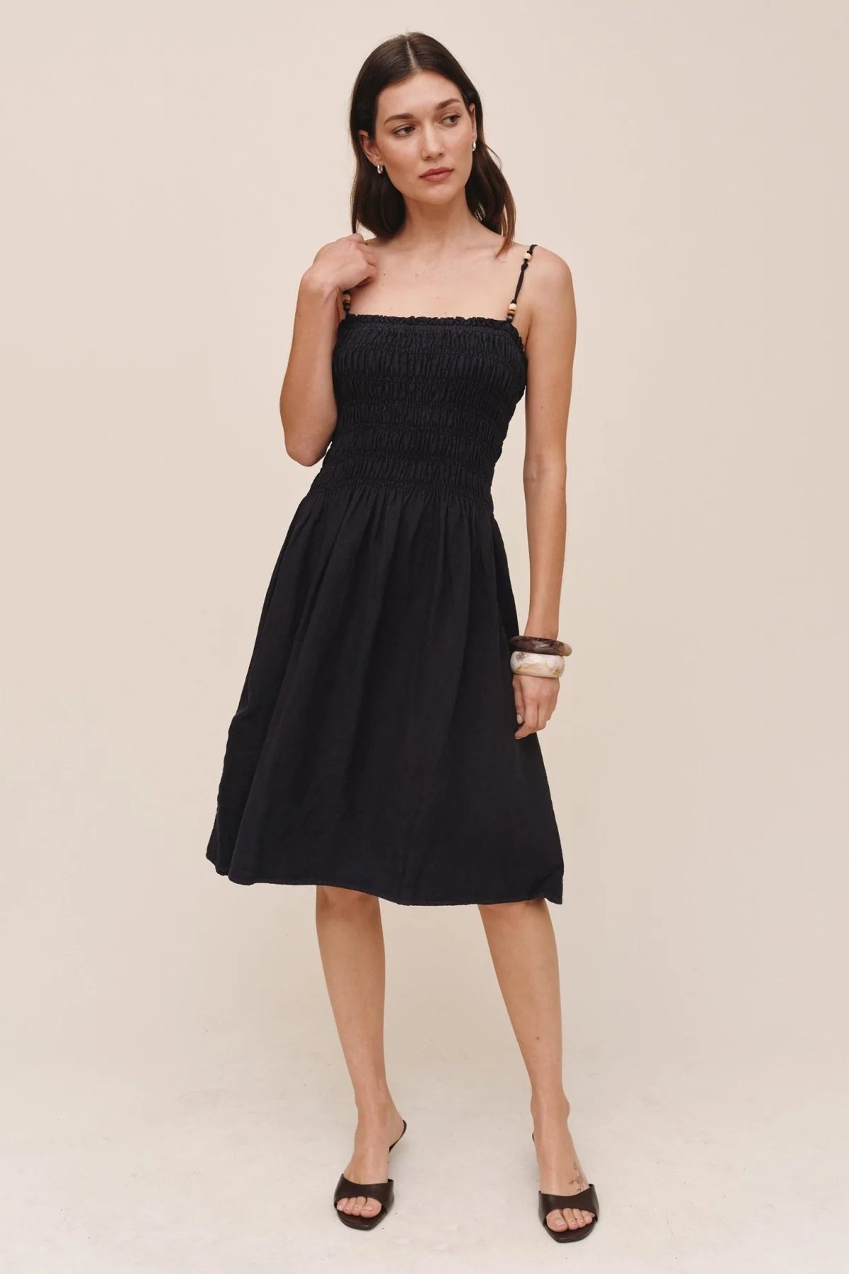 bella dahl smocked dress with beaded straps black