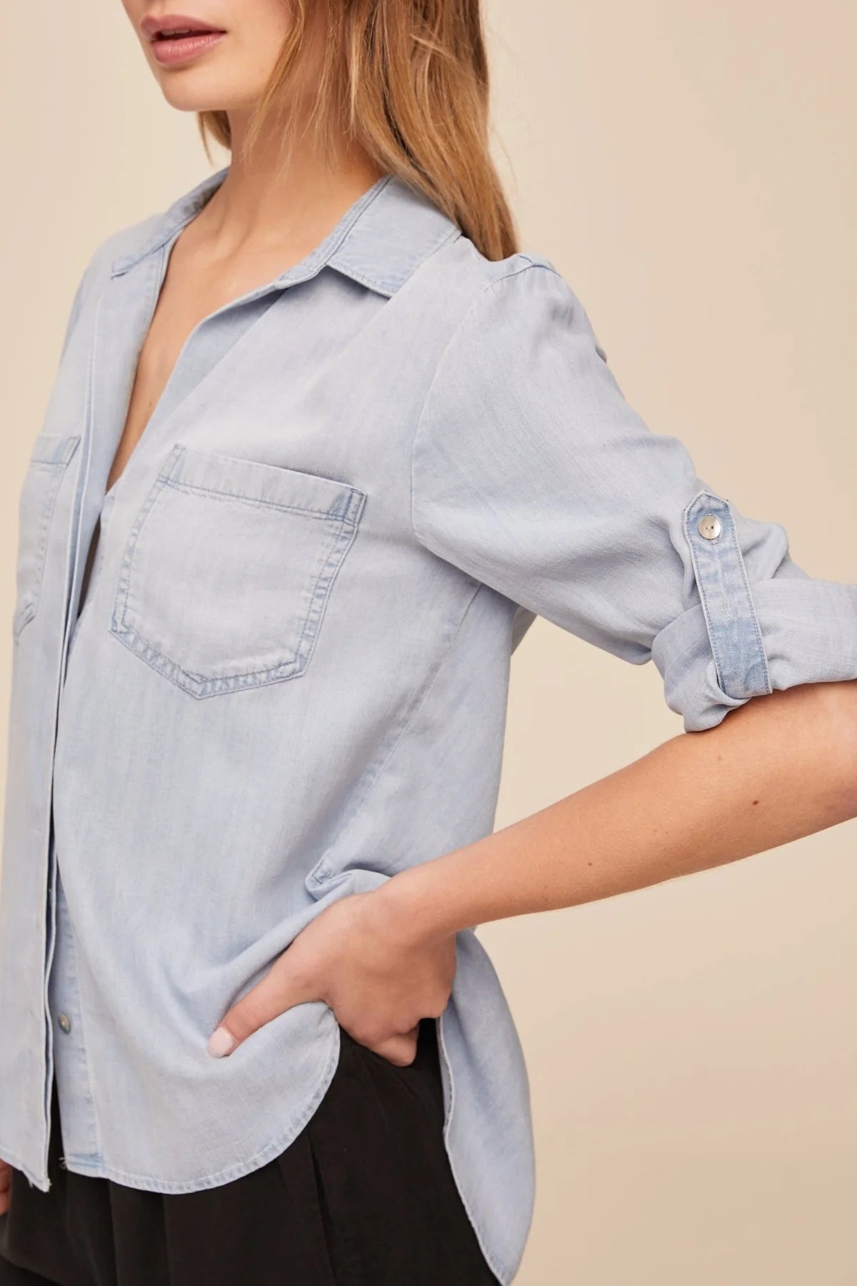 bella dahl split back button down light sunspray wash