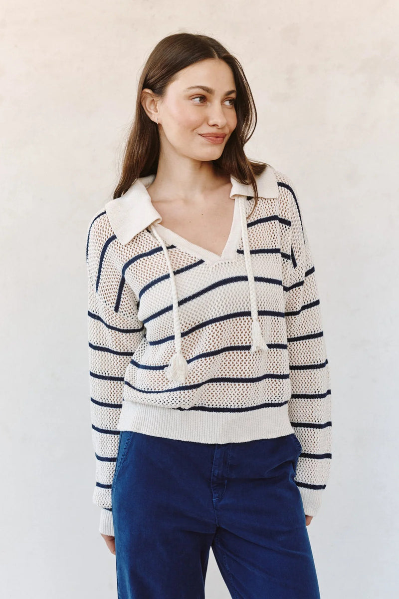 bella dahl tassel tie open knit sweater ink stripe