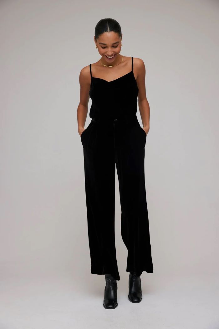 bella dahl velvet wide leg trouser black