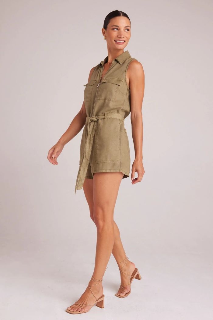 bella dahl zip front romper french olive 