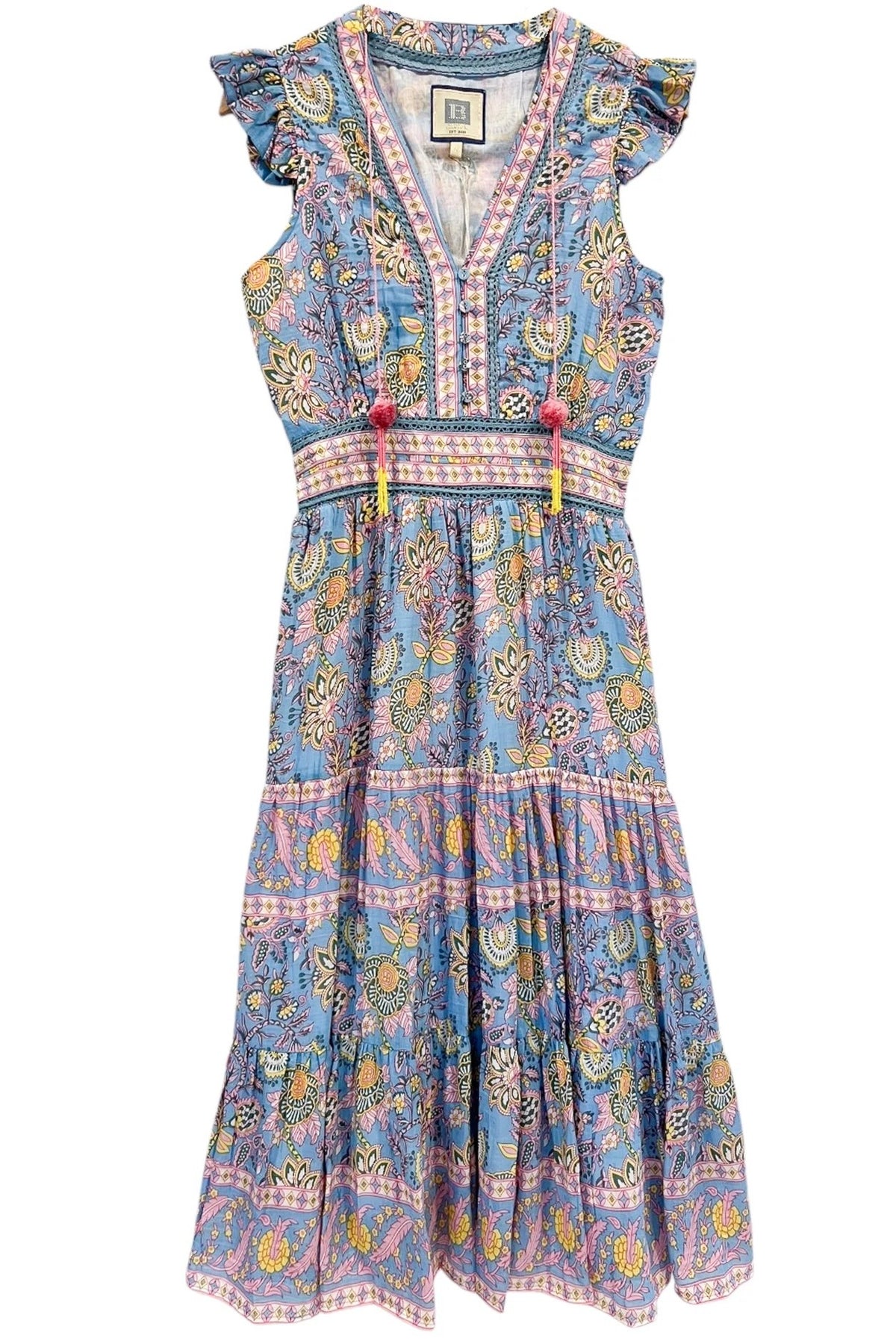 bell annabelle midi dress blue yellow print