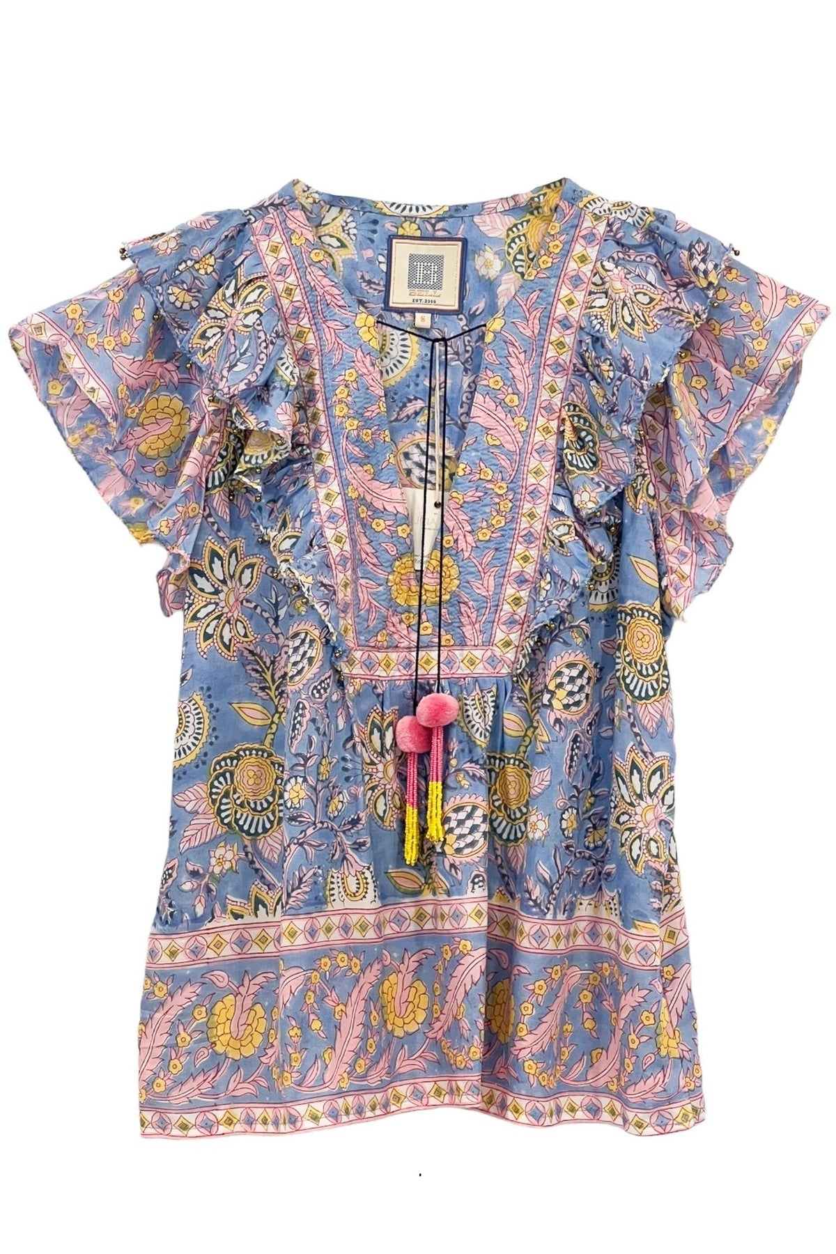 bell kiara top blue yellow print