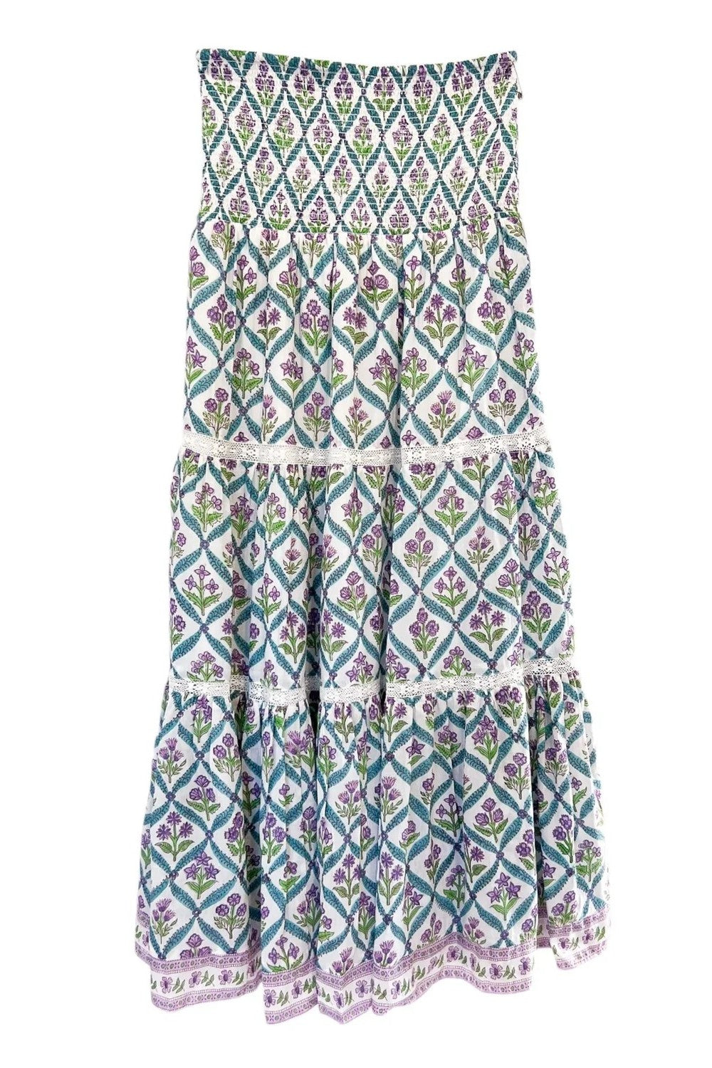 bell mandy maxi skirt turquoise purple diamond print