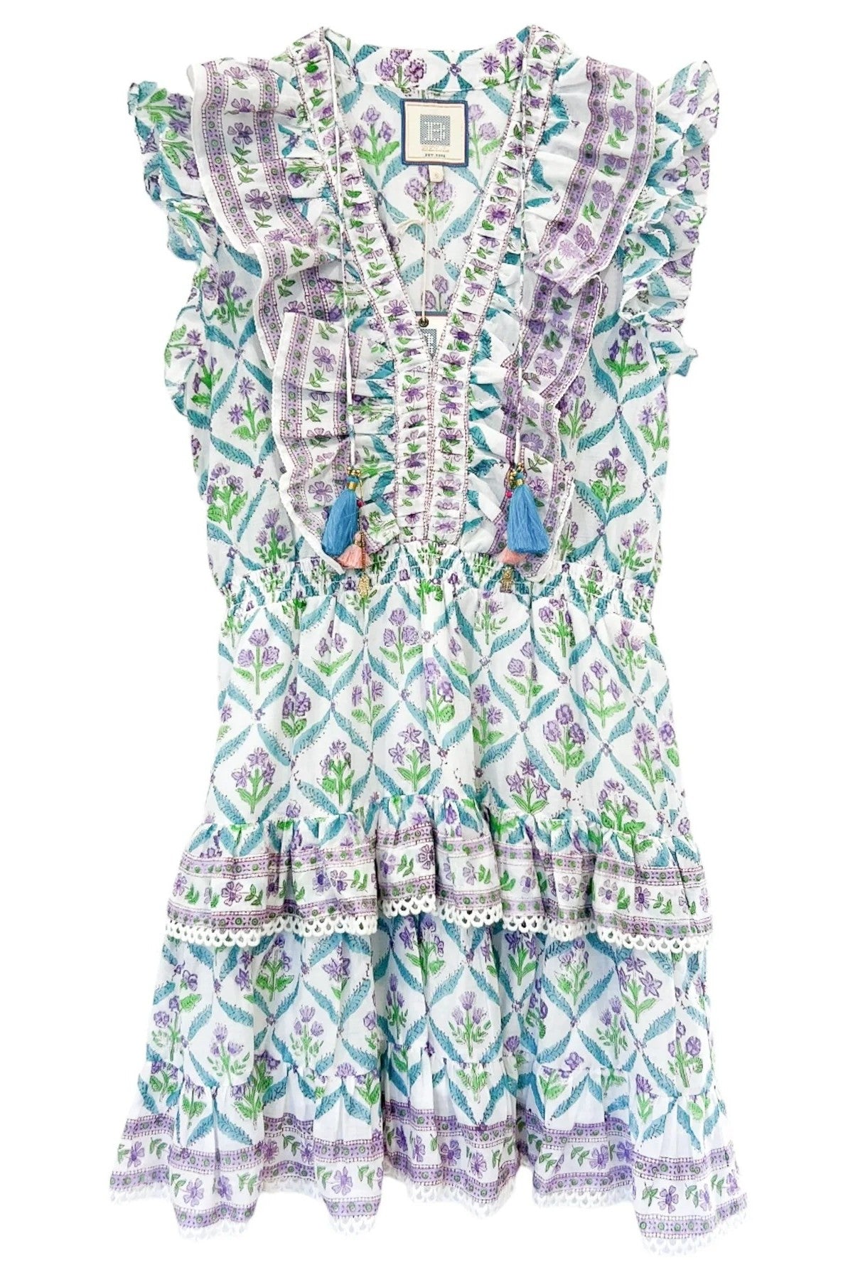 bell rainey dress turquoise purple diamond print