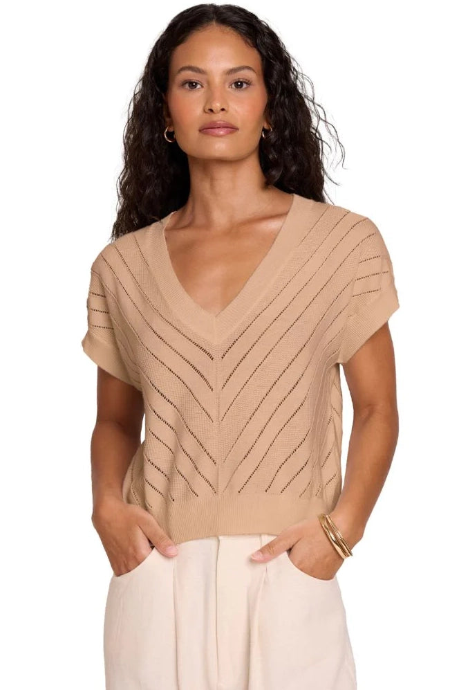 brodie chevron mix stitch tee light brown