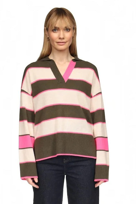 brodie varsity rugby polo olive neon pink