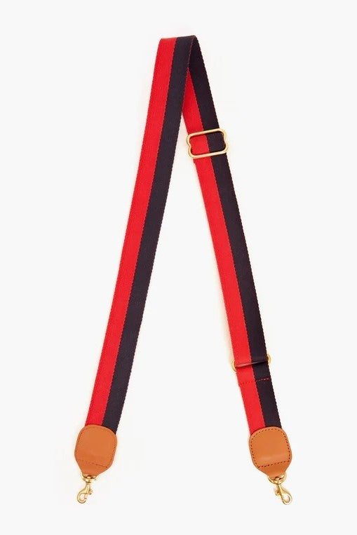 clare v. adjustable crossbody strap navy and red stripe 