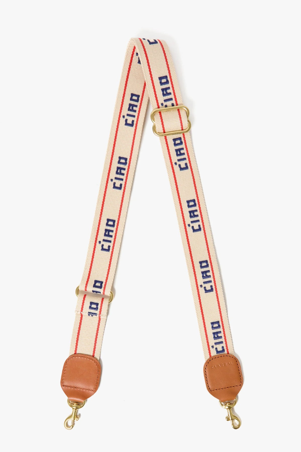 clare v. adjustable crossbody strap bright poppy double stripe cream navy ciao