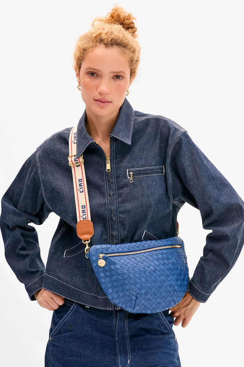 clare v. adjustable crossbody strap bright poppy double stripe cream navy ciao