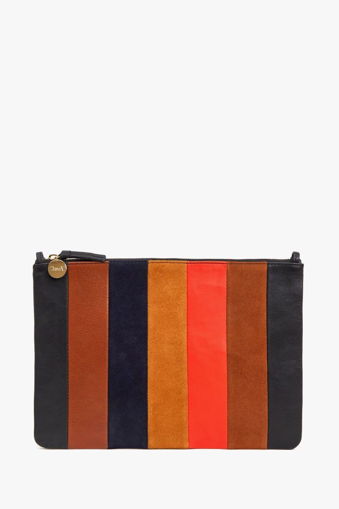 clare v. flat clutch with tabs patchwork