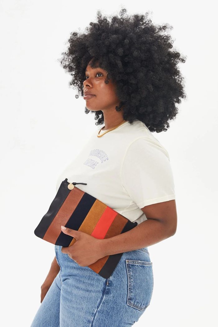 clare v. flat clutch with tabs patchwork