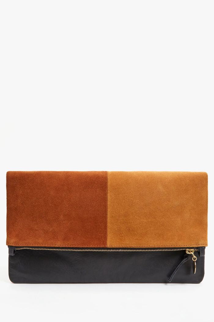 clare v. foldover clutch with tabs patchwork