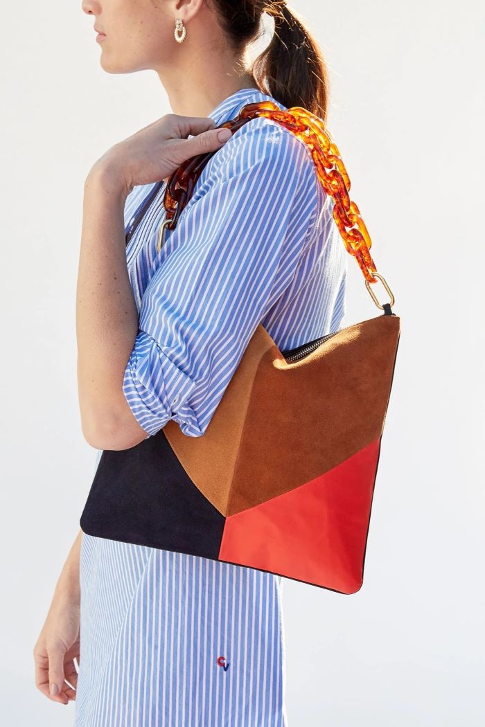 clare v. foldover clutch with tabs patchwork