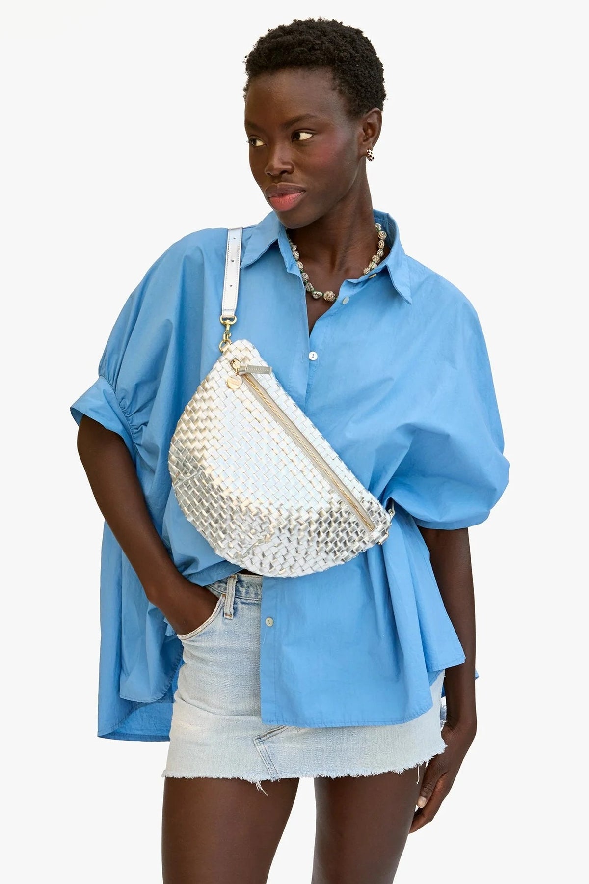 clare v. grande fanny silver specchio woven leather