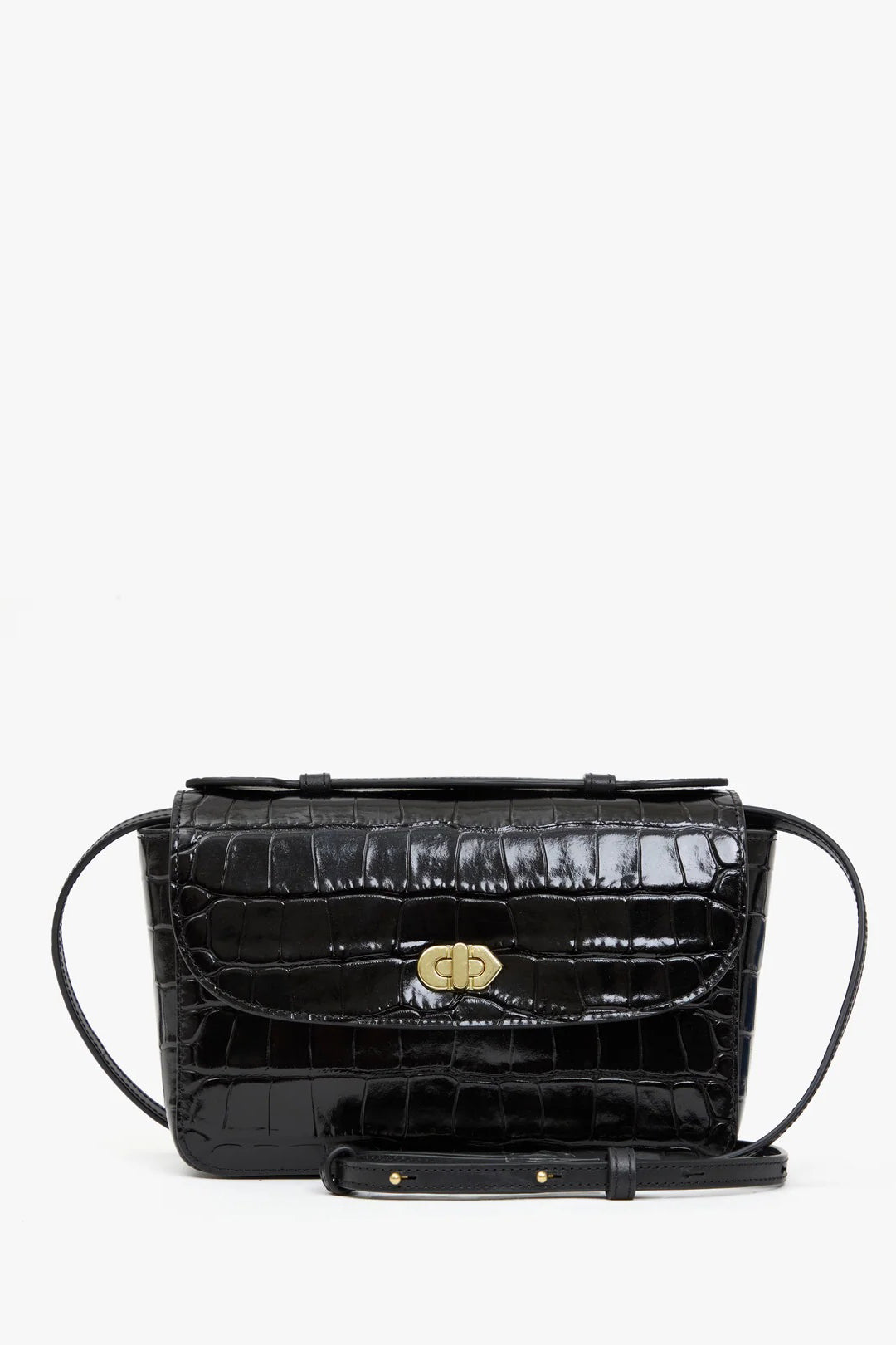 clare v. kathryn black croco embossed leather