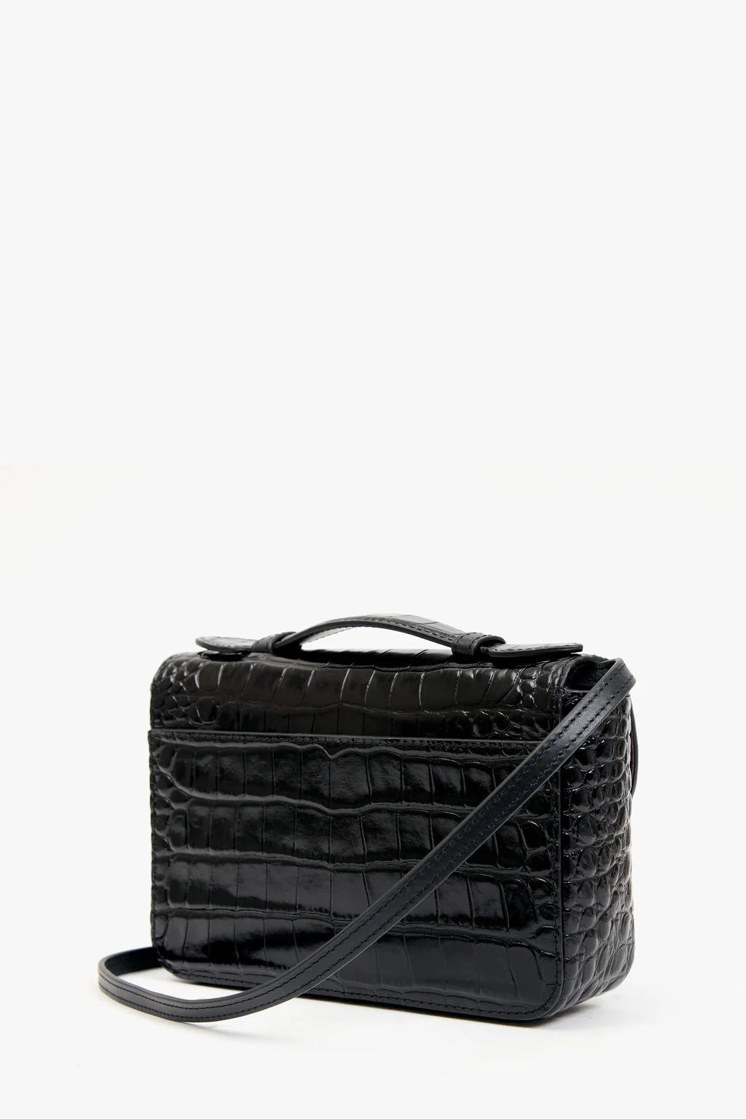 clare v. kathryn black croco embossed leather