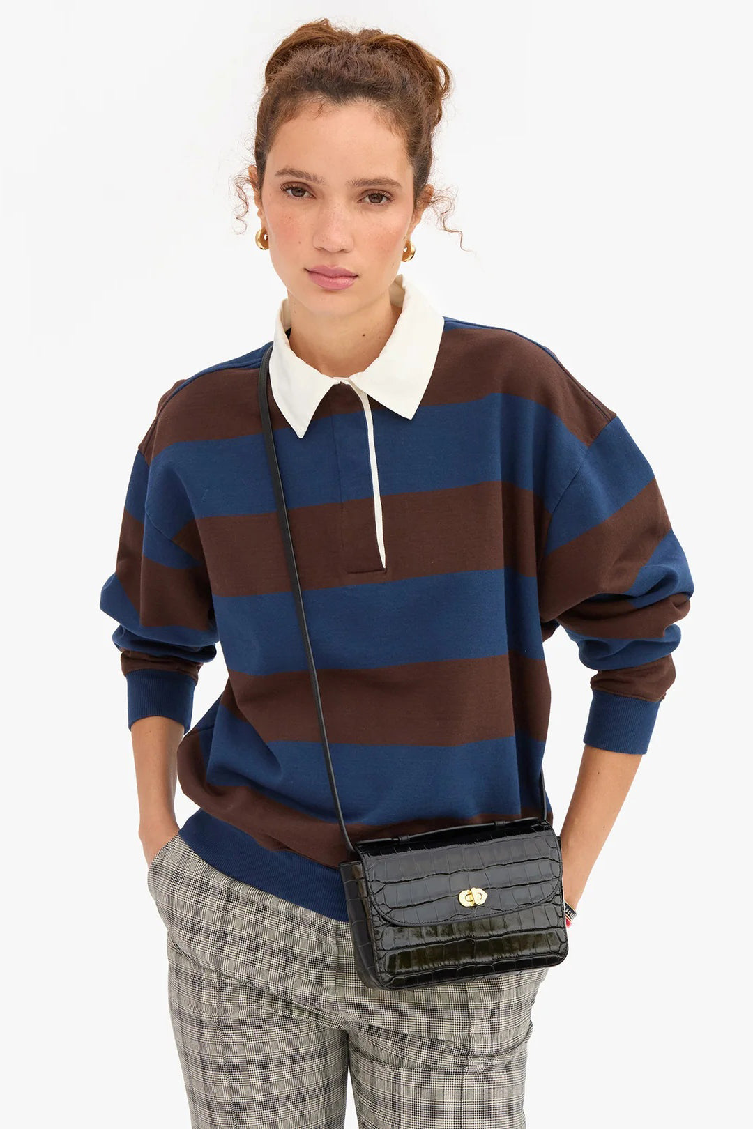clare v. kathryn black croco embossed leather