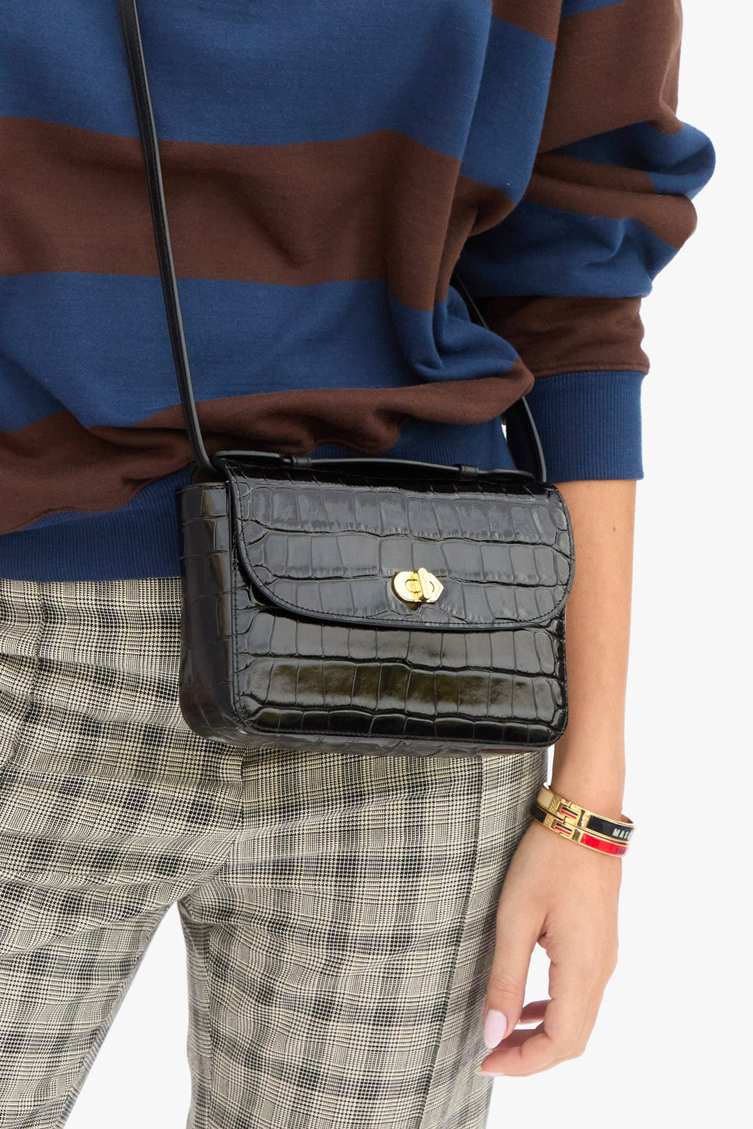 clare v. kathryn black croco embossed leather