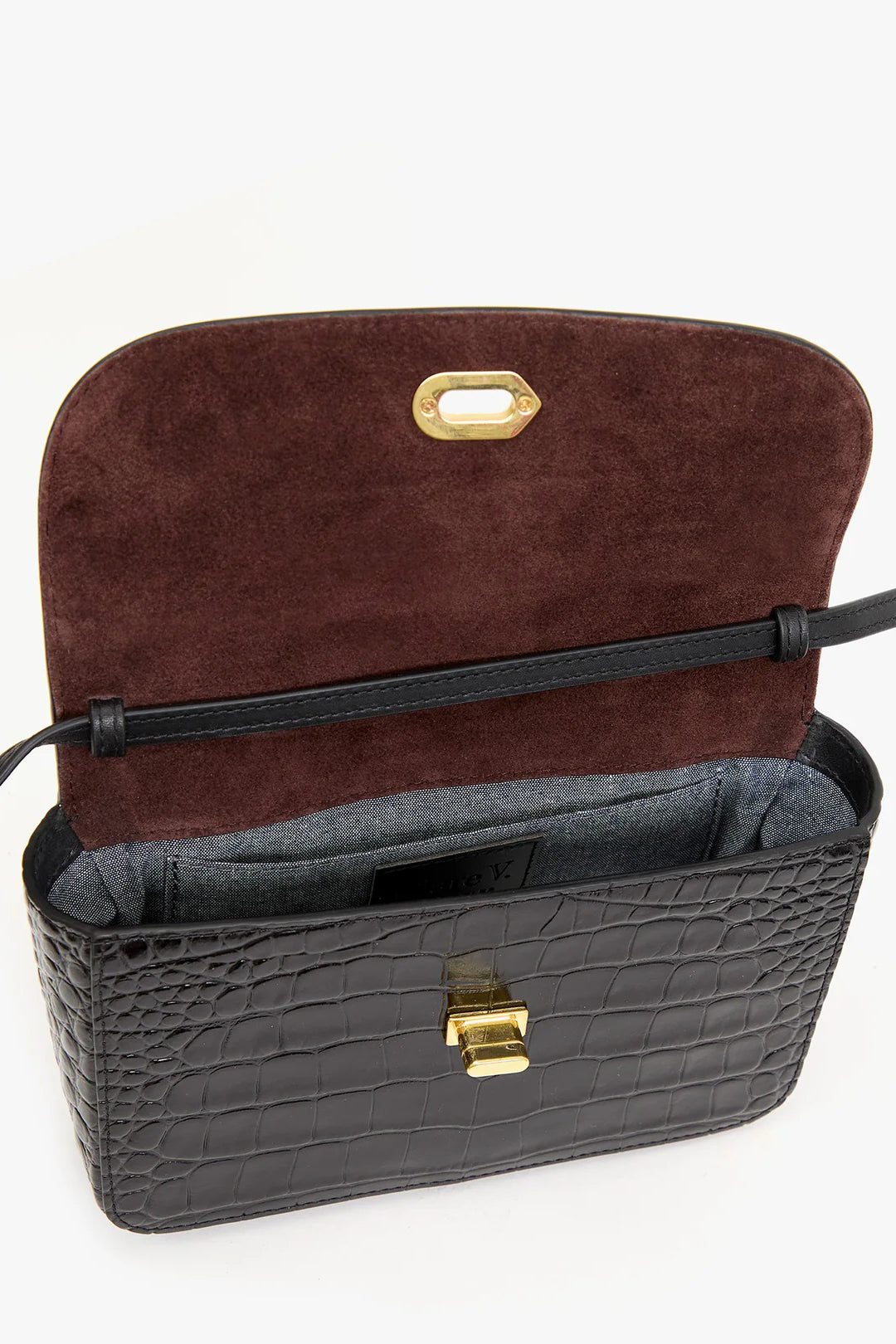 clare v. kathryn black croco embossed leather