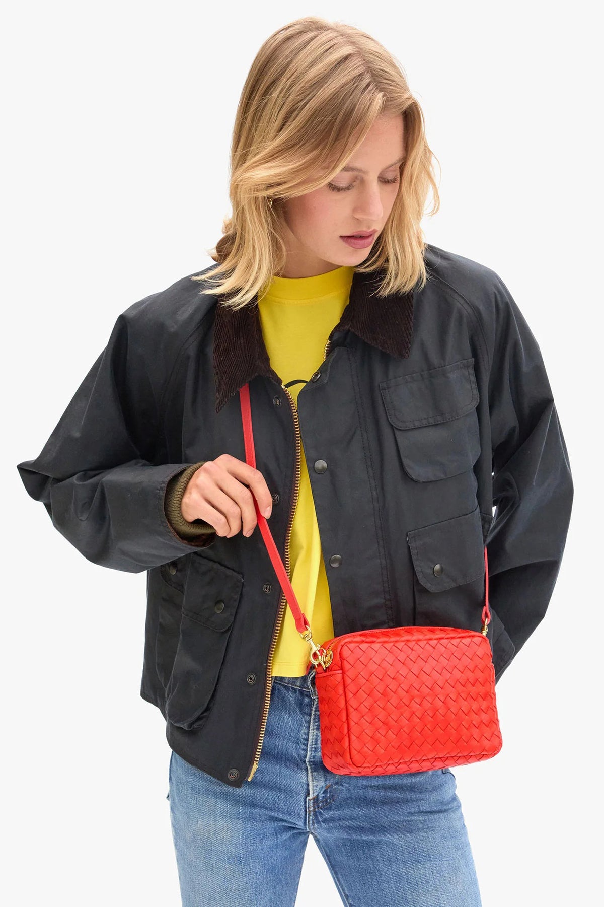 clare v. midi sac bright poppy diagonal woven